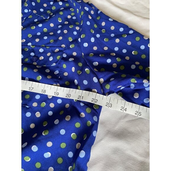 Kim Rogers Curvy Womens 1X Button Down Shirt Blue Polka Dot Print - Picture 10 of 12